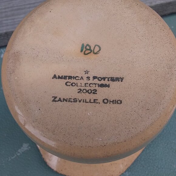 2002 Zanesville Ohio Pottery Stoneware Ruffled Rustic vase  spongeware trees 6" - Picture 8 of 10